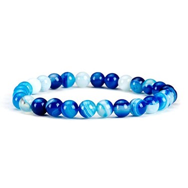 Cherry Tree Collection Small Medium Large Sizes Gemstone Beaded Bracelets For Women and Men 6mm Round Beads Lace Agate Blue Medium