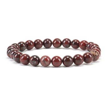 Cherry Tree Collection Natural Semi Precious Gemstone Beaded Stretch Bracelet 8mm Round Beads 7 Red Brecciated Jasper