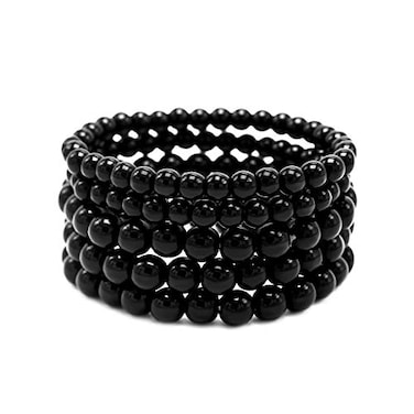 Cryshimmer 5 Pcs Bead Bracelet Set for Women Black Bead Ball Stretch Elastic Bracelet