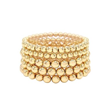 Cryshimmer 5 Pcs Gold Bead Bracelet Set for Women Gold Plated Bead Ball Stretch Elastic Bracelet