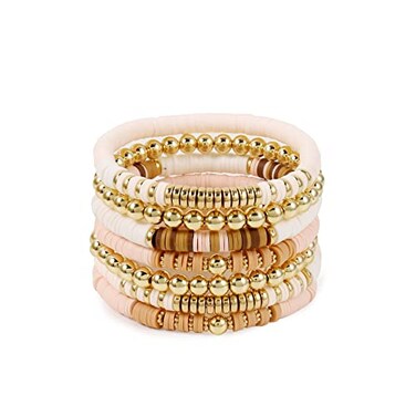 Elegance 11 designs Heishi Beaded Bracelets For Women Boho Polymer Clay Pink Surfer Stackable Beads Bracelet Summer Beach Jewelry Set