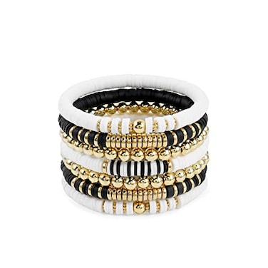 Elegance 11 designs Heishi Beaded Bracelets For Women Polymer Clay Black And White Surfer Stackable Beads Boho Bracelet Summer Beach Jewelry Set