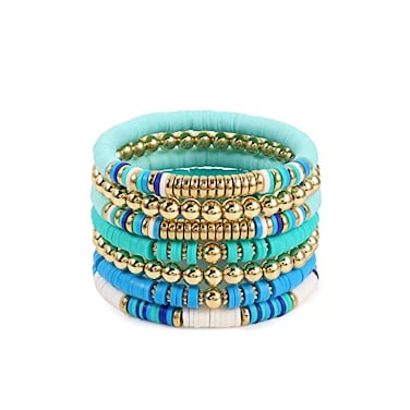 Elegance 11 designs Turquoise Heishi Beaded Bracelets For Women Polymer Clay Blue Surfer Stackable Beads Boho Turquoise Bracelet Summer Beach Jewelry Set
