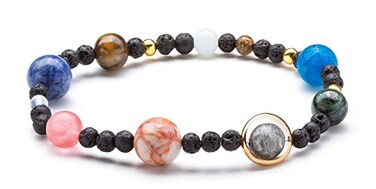 Fesciory Women Solar System Bracelet Universe Galaxy The Eight Planets Guardian Star Natural Stone Beads Bracelet Bangle For MenLava StoneStretch