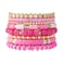 GOOJIDS Pink Surfer Heishi Clay Bead Bracelets for Women Bohemian Stackable Gold Plated Beaded Stretch Bracelets Elastic Layering Friendship Bracelets Set Boho Jewelry