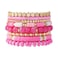 GOOJIDS Pink Surfer Heishi Clay Bead Bracelets for Women Bohemian Stackable Gold Plated Beaded Stretch Bracelets Elastic Layering Friendship Bracelets Set Boho Jewelry