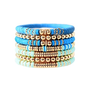 GOOJIDS Surfer Heishi Clay Bead Bracelets for Women Bohemian Stackable Gold Plated Beaded Stretch Bracelets Elastic Layering Friendship Bracelets Set Boho Jewelry