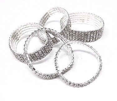 Honbay Bridal 5pcs 12345 Row Rhinestone Stretch Bracelet for Wedding Party or Pageant
