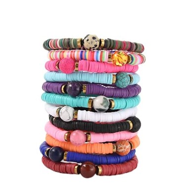 HYHONEY 12pcs Heishi Bracelet Surfer Bracelets for Women Stackable clay Beaded Stretch Bracelets Elastic Layering Friendship Bracelets Boho Summer Beach Jewelry