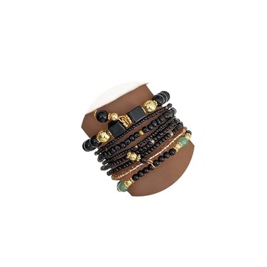 IFKM 8PCS Beaded Bracelets for Women Multilayered Stackable Strand Stretch Bead Bracelet Pack Handmade Trendy Bohemian Charm Jewelry Black