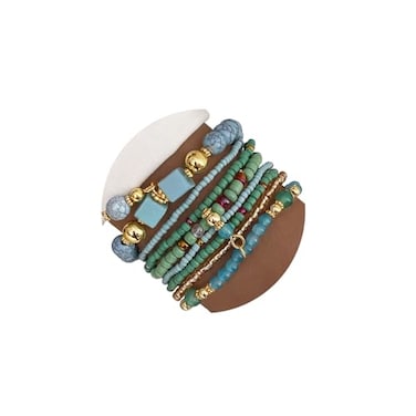 IFKM 8PCS Beaded Bracelets for Women Multilayered Stackable Strand Stretch Bead Bracelet Pack Handmade Trendy Bohemian Charm Jewelry Blue