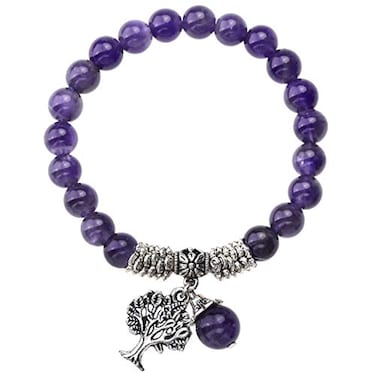 Jovivi 8MM Purple Amethyst Natural Gemstone Healing Crystals Point Life Tree Lucky Charm Stretch Bracelet