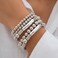 Jumwrit 5pcs Layered Beaded Bracelets Set for Women Dainty Stretch Elastic Round Ball Beads Chain Tube Bangle Bracelets Boho Stackable Bracelets Trendy Jewelry Silver