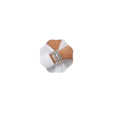 Jumwrit 5pcs Layered Beaded Bracelets Set for Women Dainty Stretch Elastic Round Ball Beads Chain Tube Bangle Bracelets Boho Stackable Bracelets Trendy Jewelry Silver