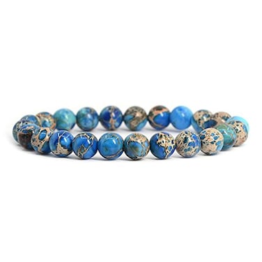 Justinstones Blue Sea Sediment Jasper Gemstone 8mm Round Beads Stretch Bracelet 7 Inch Unisex