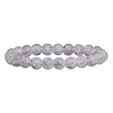 Justinstones Crackle Clear Quartz Gemstone 8mm Round Beads Stretch Bracelet 7 Inch Unisex