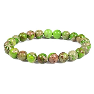 Justinstones Green Sea Sediment Jasper Gemstone 8mm Round Beads Stretch Bracelet 7 Inch Unisex