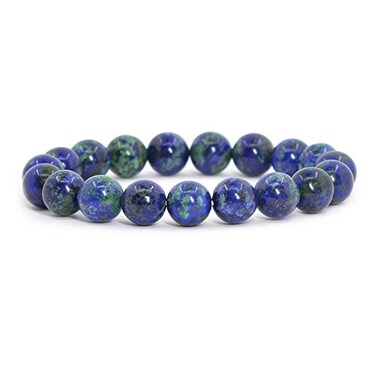 Justinstones Lapis Chrysocolla Gemstone 10mm Round Beads Stretch Bracelet 7 Inch Unisex