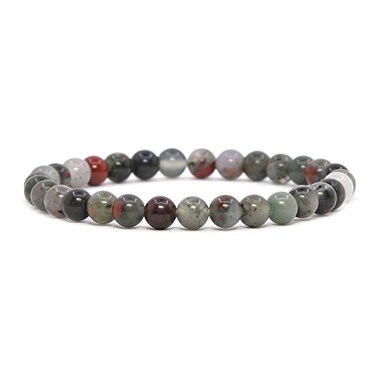 Justinstones Natural African Bloodstone Gemstone 6mm Round Beads Stretch Bracelet 65 Inch