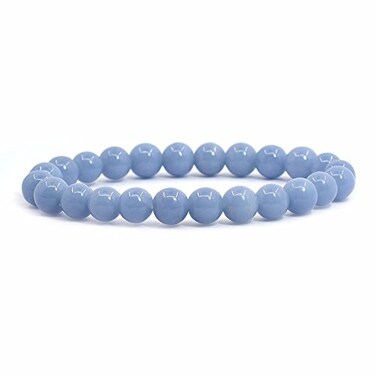 Justinstones Natural Angelite Gemstone 8mm Round Beads Stretch Bracelet 7 Inch Unisex