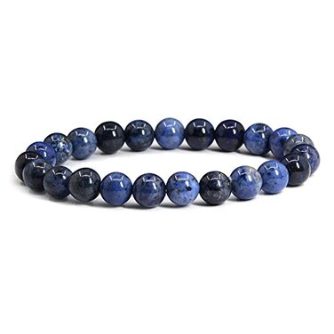 Justinstones Natural Blue Dumortierite Gemstone 8mm Round Beads Stretch Bracelet 7 Inch Unisex