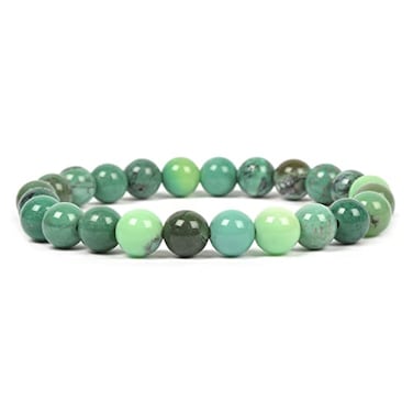 Justinstones Natural Green Chrysoprase Gemstone 8mm Round Beads Stretch Bracelet 7 Inch Unisex