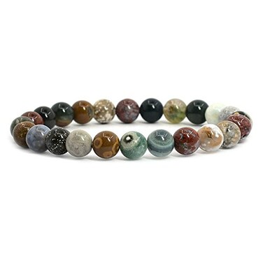 Justinstones Natural Ocean Jasper Gemstone 8mm Round Beads Stretch Bracelet 7 Inch