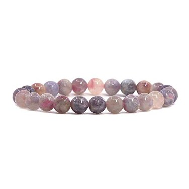 Justinstones Natural Pink Tourmaline Gemstone 8mm Round Beads Stretch Bracelet 7 Inch