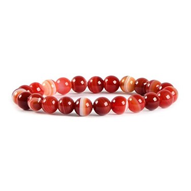 Justinstones Natural Red Banded Agate Gemstone 8mm Round Beads Stretch Bracelet 7 Inch Unisex