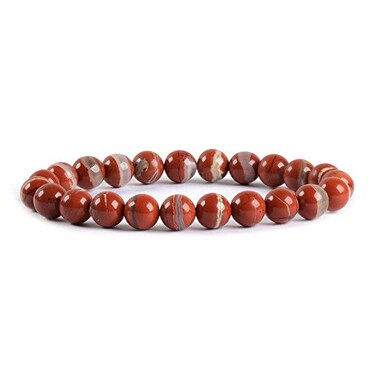 Justinstones Natural Red River Jasper Gemstone 8mm Round Beads Stretch Bracelet 7 Inch Unisex