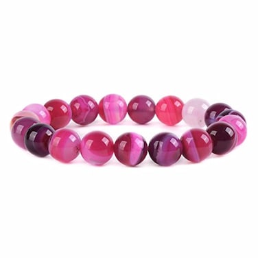 Justinstones Pink Brazilian Agate Gemstone 10mm Round Beads Stretch Bracelet 7 Inch Unisex