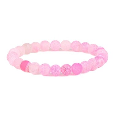 Justinstones Pink Weathered Agate Gemstone 8mm Round Beads Stretch Bracelet 7 Inch Unisex