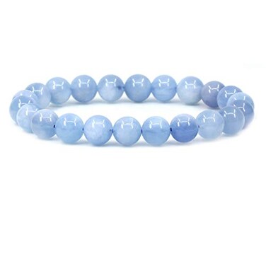 Keleny Natural Blue Aquamarine Quartzite Gemstones 8mm Round Beads Crystal Stretch Bracelets 7 Inch Unisex