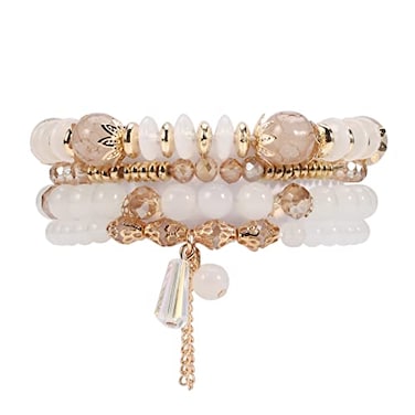 Lonext Bohemia Stackable Bracelets for Women Vintage MultiLayer Beads Bracelets Charm Stretch Beach Bangle