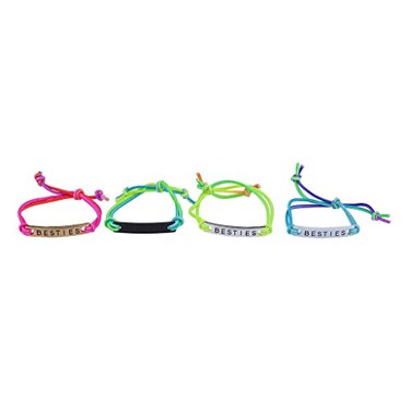 LUX ACCESSORIES Rainbow Corded Besties Best Friends Forever ID Bracelet Set 4pc