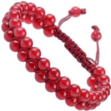 MASSIVE BEADS Natural Chakra Healing Power Crystals Macrame Bracelet Yoga Double Layer Stone Beads Gemstone Meditation Relax Anxiety Bangle for Unisex Women Men Ruby Jade 6mm