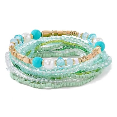 MengPa Beaded Bracelets for Women Trendy Stacks Boho Bead Bracelet Pack Friendship Jewelry Blue G3207A