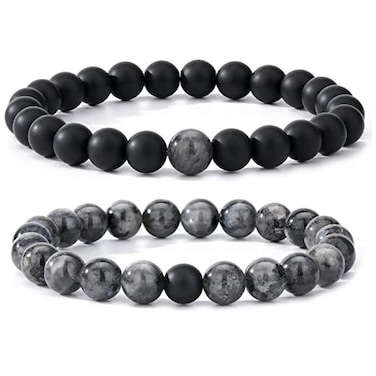 MengPa Mens Beaded Bracelets Couples Matching Bracelet Set Matte Beads for Women Stone Jewelry Labradorite US3691U