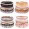 MILACOLATO 4 Sets Boho Bracelets for Women MultiColor Layered Stackable Natural Beaded Bracelets Adjustable Stretch Bohemian Bracelets Pink
