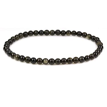 Keleny Natural 4mm Golden Obsidian Round Beads Gemstones Rock Crystal Stretch Bracelet 7 Inch Unisex