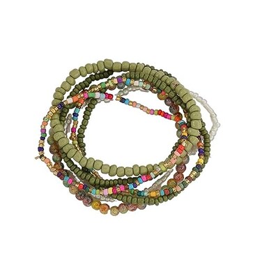 Pingyongchang Boho Colorful Handmade Stackable Bead Bracelets Set Multicolor Seed Layered Stretch Bangle Bracelets Vaction Beach Trendy Jewelry Gifts for WomenGreen
