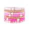 Pychee Summer Surfer Heishi Bracelet Set for Women Stackable Gold Plated Clay Ploymer Bead Stretch Pink Beach Layering Bracelets Jewelry Apinkgold set