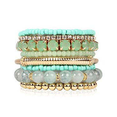 RIAH FASHION Multi Color Stretch Beaded Stackable Bracelets Layering Bead Strand Statement Wrap Bangles Original Mint 70 Inches
