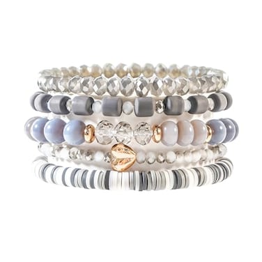 RISHEGAE Crystal Heishi Beaded Bracelet for Women Stackable Bracelet Layering Friendship Summer Stretch Bracelets for Women