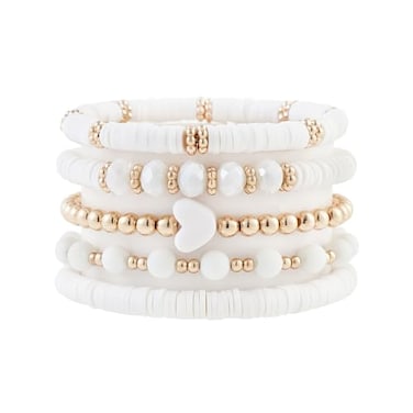 RISHEGAE Heishi Beaded Stretch Bracelets for Women Stackable Polymer Clay Beads Bracelets Friendship Boho Summer Beach Bracelet Jewelry Set
