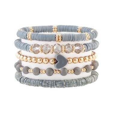 RISHEGAE Heishi Beaded Stretch Bracelets for Women Stackable Polymer Clay Beads Bracelets Friendship Boho Summer Beach Bracelet Jewelry Set