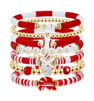 Smilelife Baseball Bracelets for Women Game Day Stackable Bracelets Baseball Mom Jewelry Accesories Red
