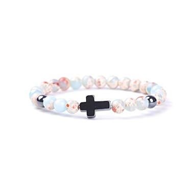 Softones 6mm Cross Beaded Bracelet for Women Natural Stone Stretch Link Prayer Bracelet for Women71