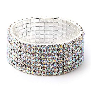 Topwholesalejewel Silver Aurora Borealis Square Rhinestones 7 Strand Stretch Bracelet