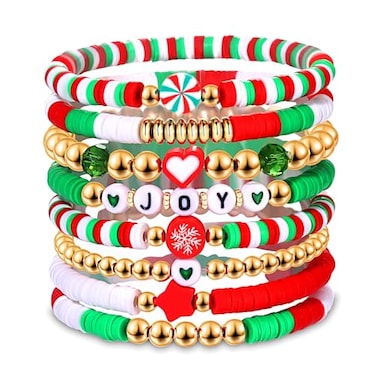 XOCARTIGE Surfer Heishi Bracelets for Women Stackable Rainbow Vinyl Disc Clay Beaded Stretch Bracelets Elastic Layering Friendship Bracelets Boho Summer Beach Jewelry Christmas 5